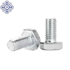 A close up of a White Zinc Hex Bolt DIN933 8.8 Grade Steel and Nylon Nut.